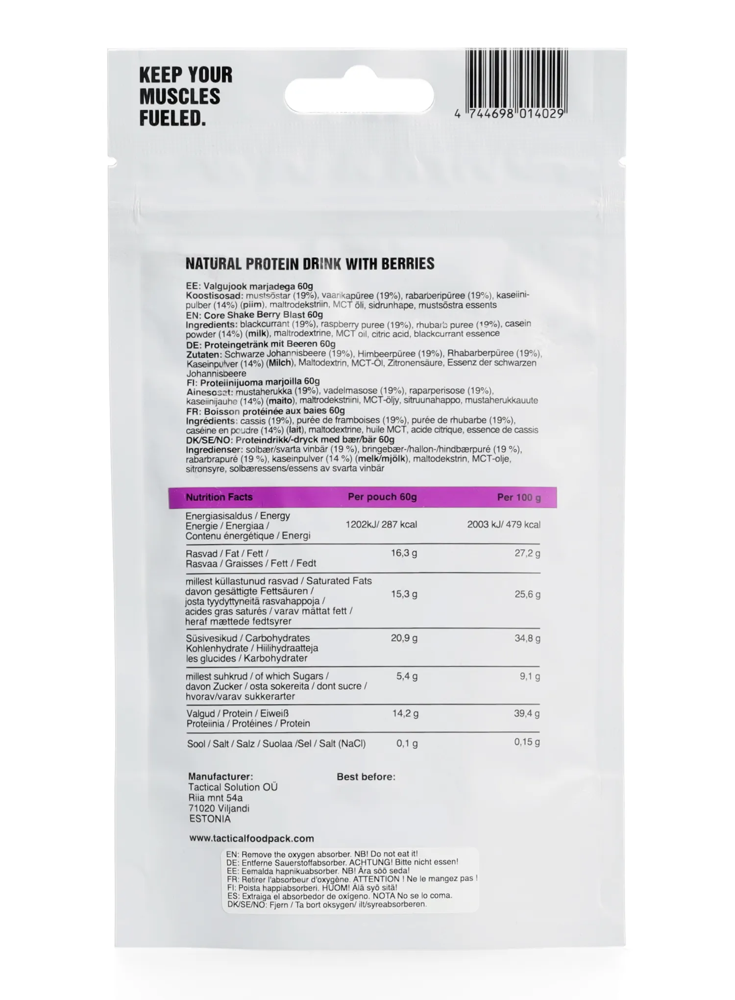 Beljakovinski napitek Tactical Foodpack Core Shake Berry Blast 260 ml