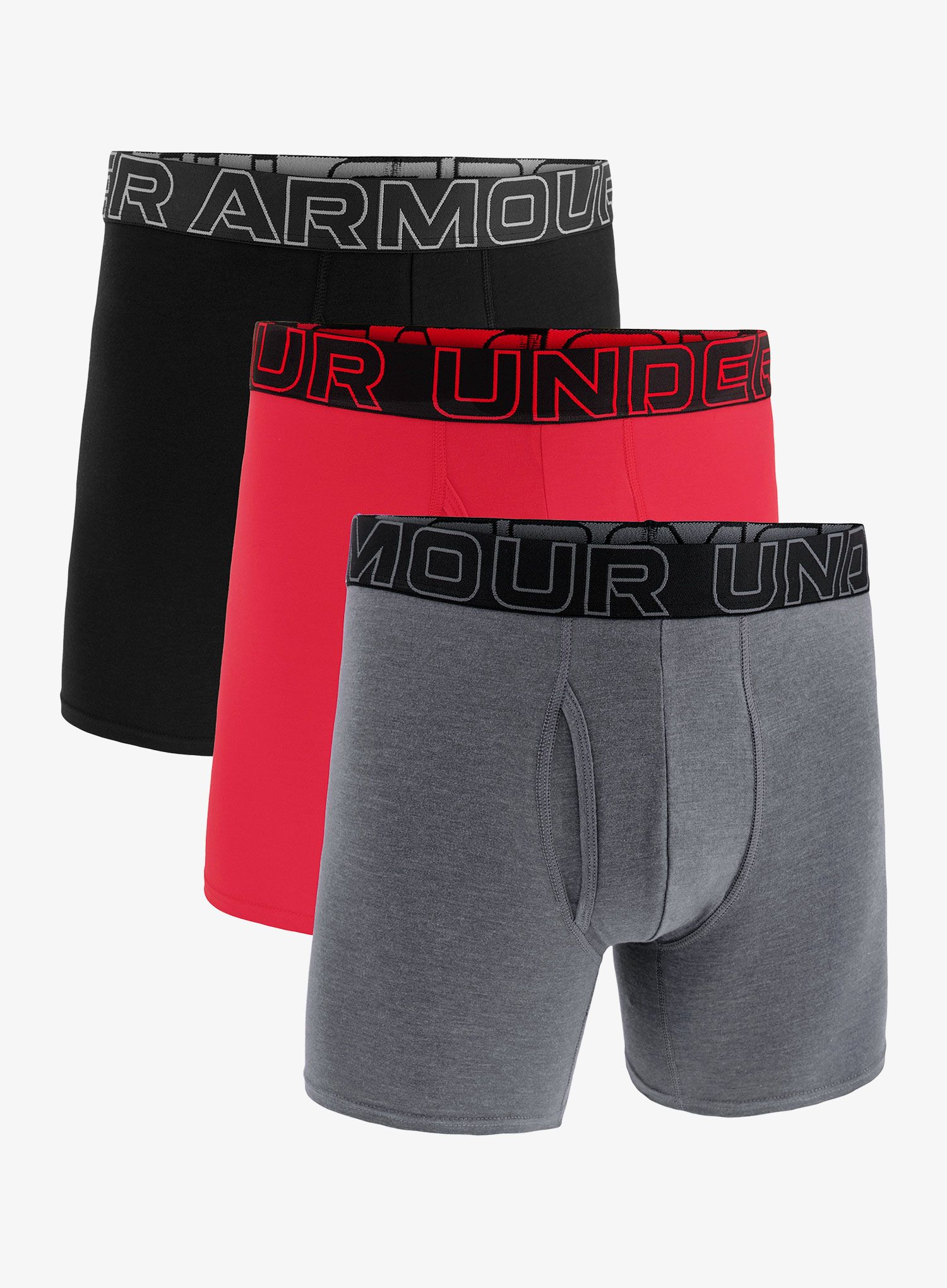 Boksarice Under Armour Performance Cotton 6 in 3-Pack Boxerjock - castlerock full htr/red/steel