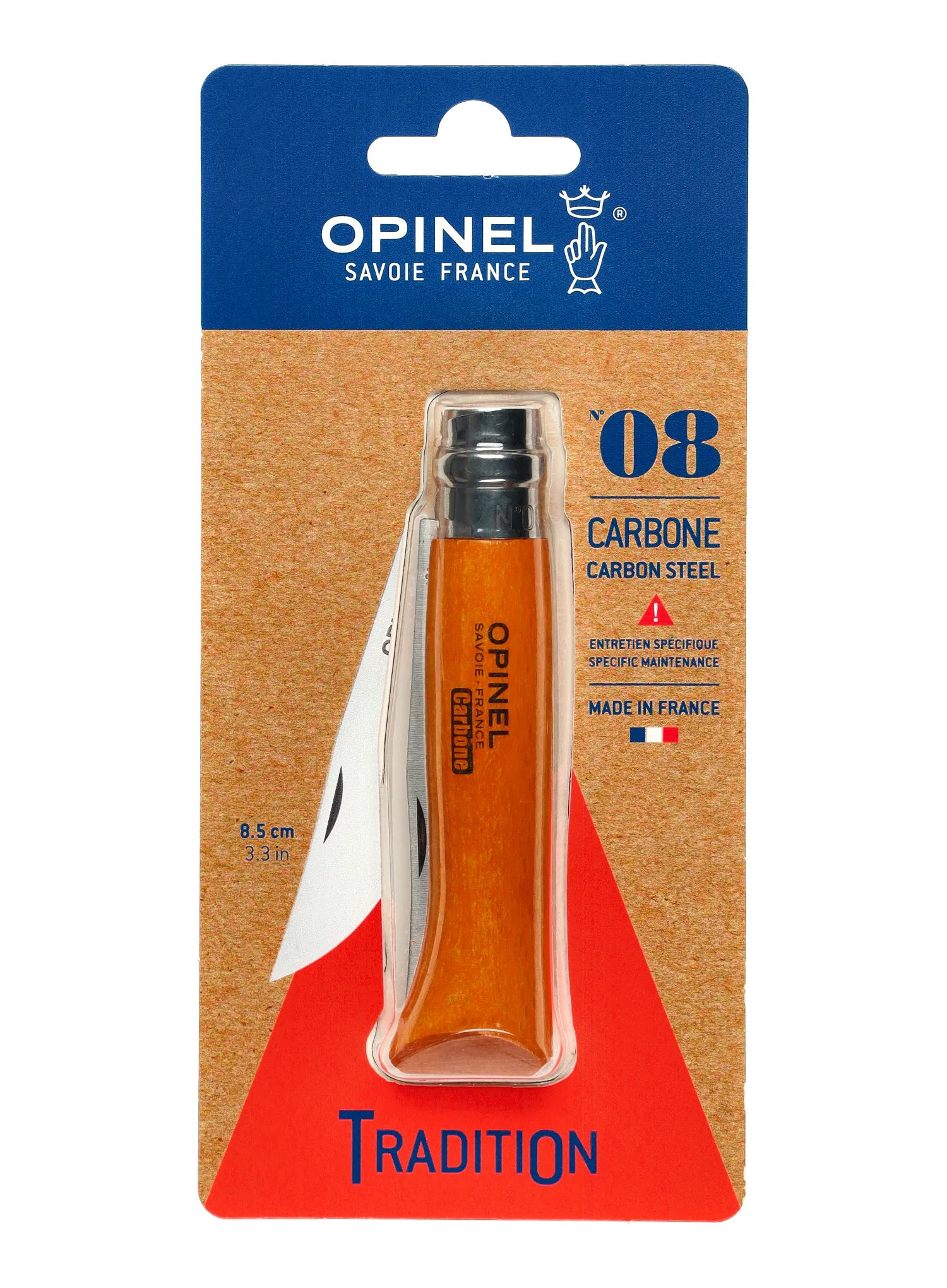 Zložljiv nož Opinel No.08 Carbon Steel Blister