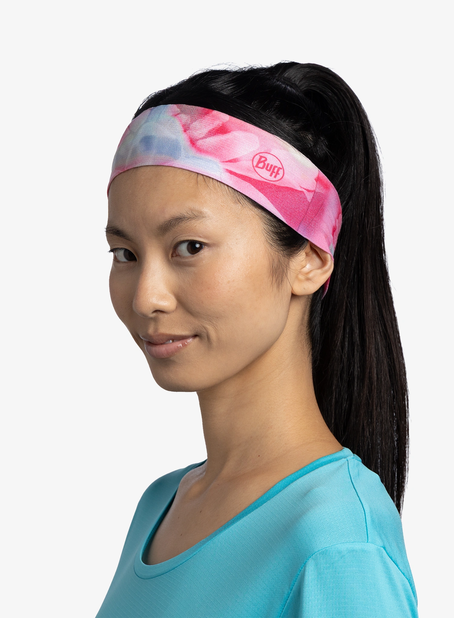 Naglavni trak Buff Coolnet UV+ Headband Slim - esmerald fluor fuchsia