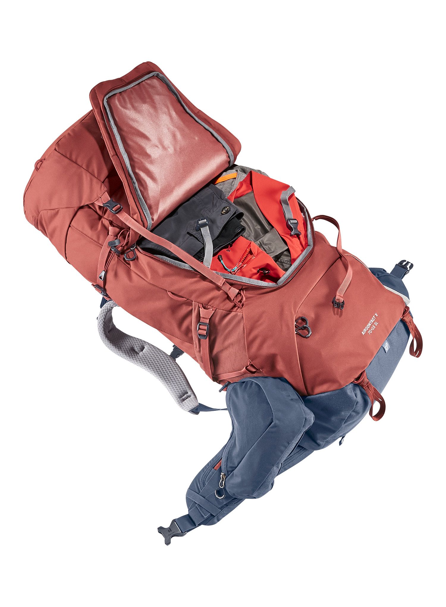 Ženski pohodniški nahrbtnik Deuter Aircontact X 70+15 SL - redwood/ink