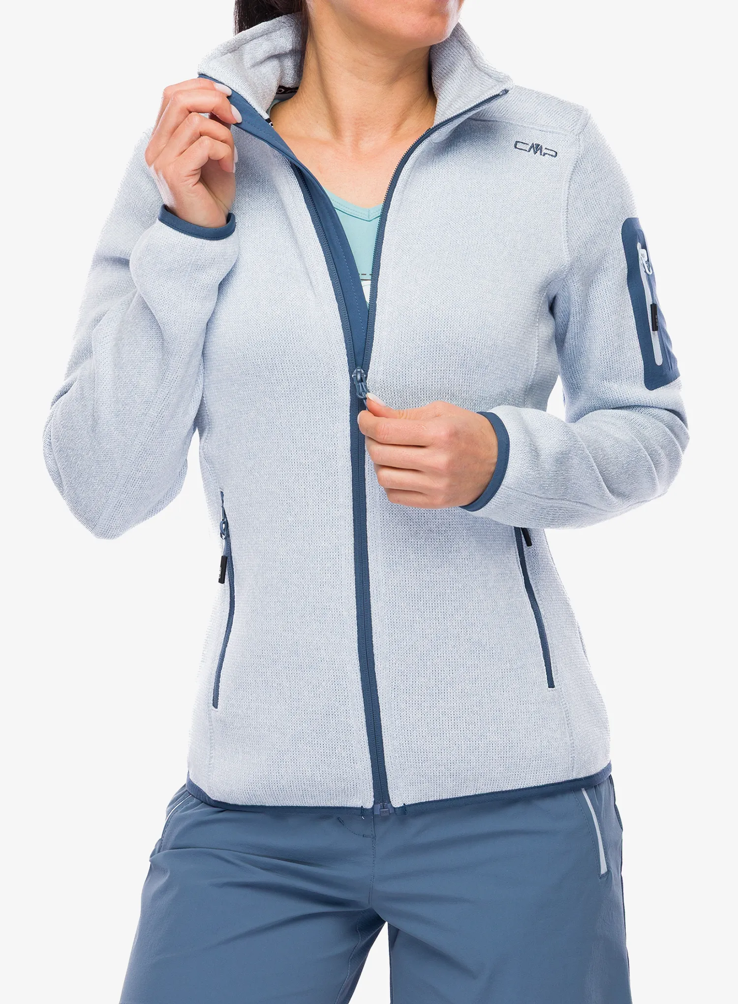 Ženski flis CMP Haze Jacket Knitted - sky blue/bianco