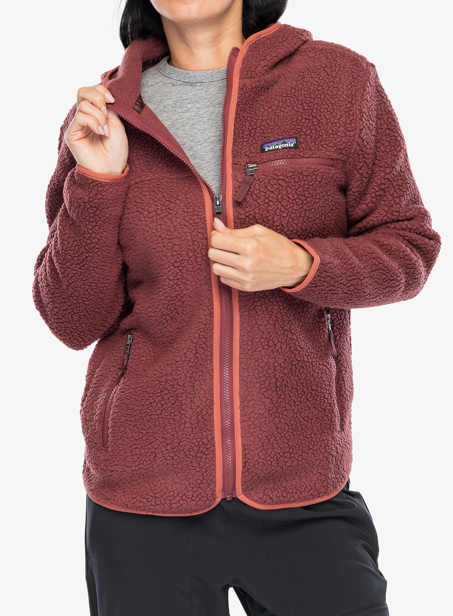 Ženski flis Patagonia Retro Pile Hoody - sequoia red