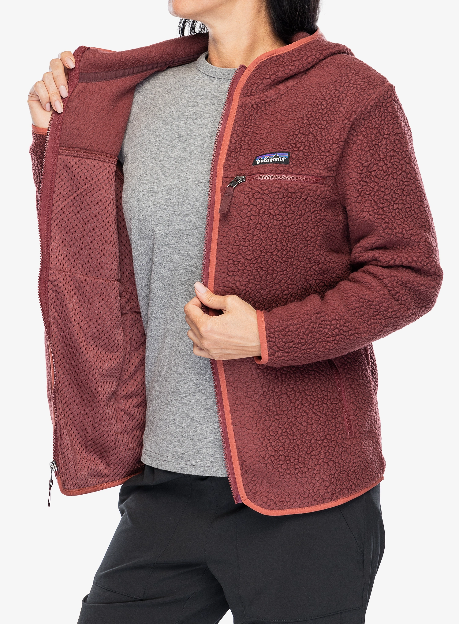 Ženski flis Patagonia Retro Pile Hoody - sequoia red