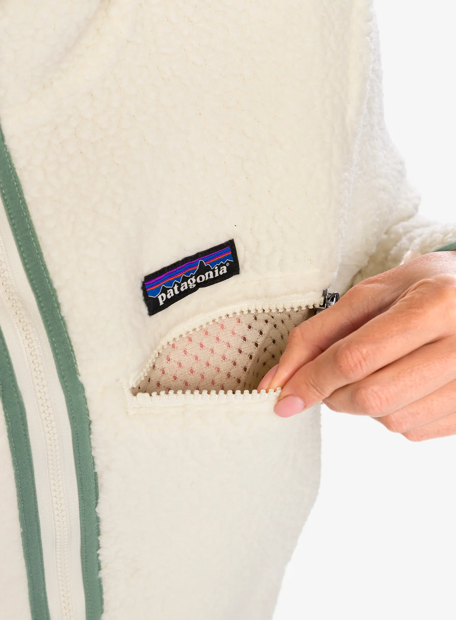 Ženski flis s kapuco Patagonia Retro Pile Hoody - natural/ellwood green