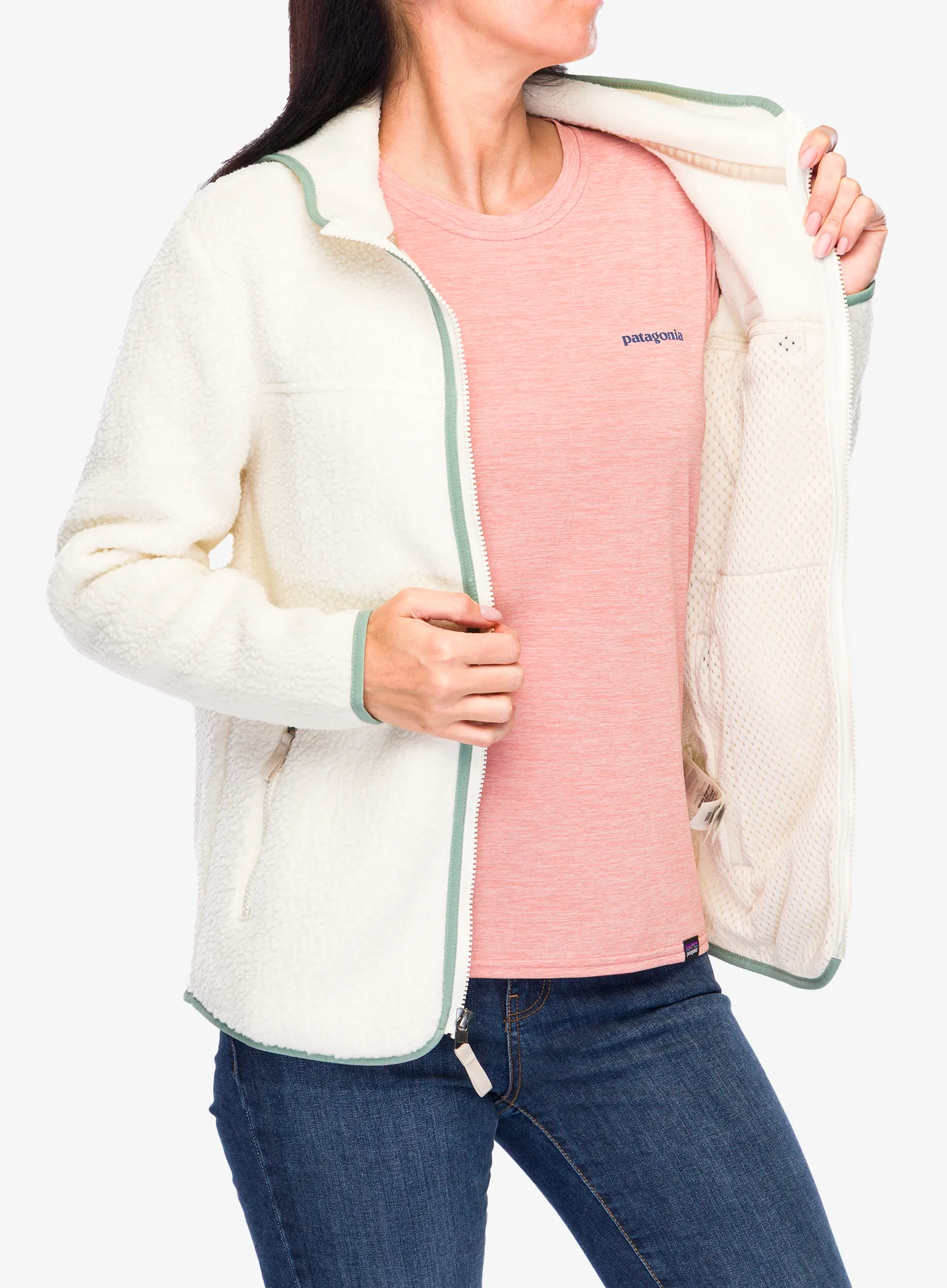 Ženski flis s kapuco Patagonia Retro Pile Hoody - natural/ellwood green