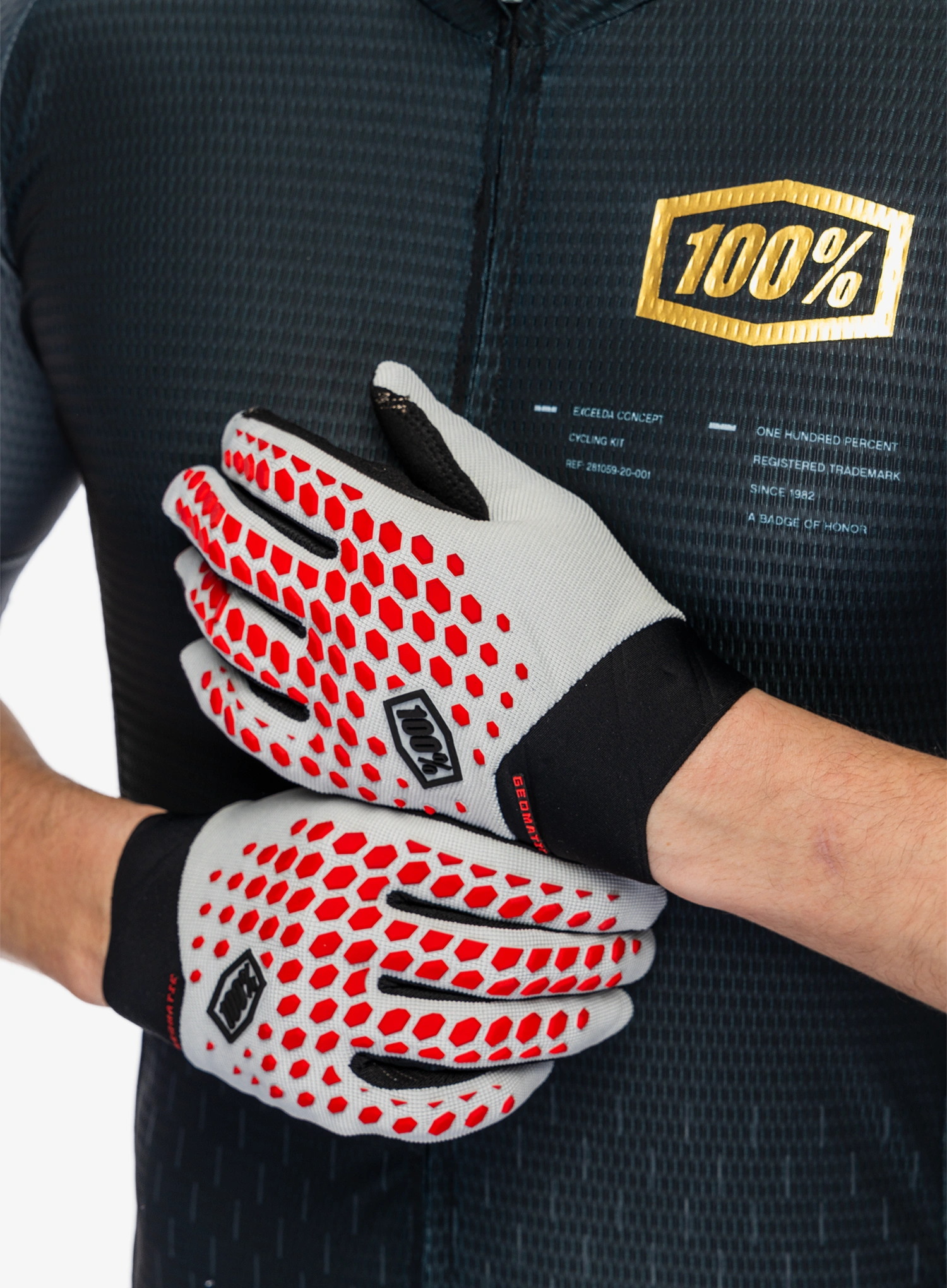 Kolesarske rokavice 100% Geomatic Gloves  - grey/racer red