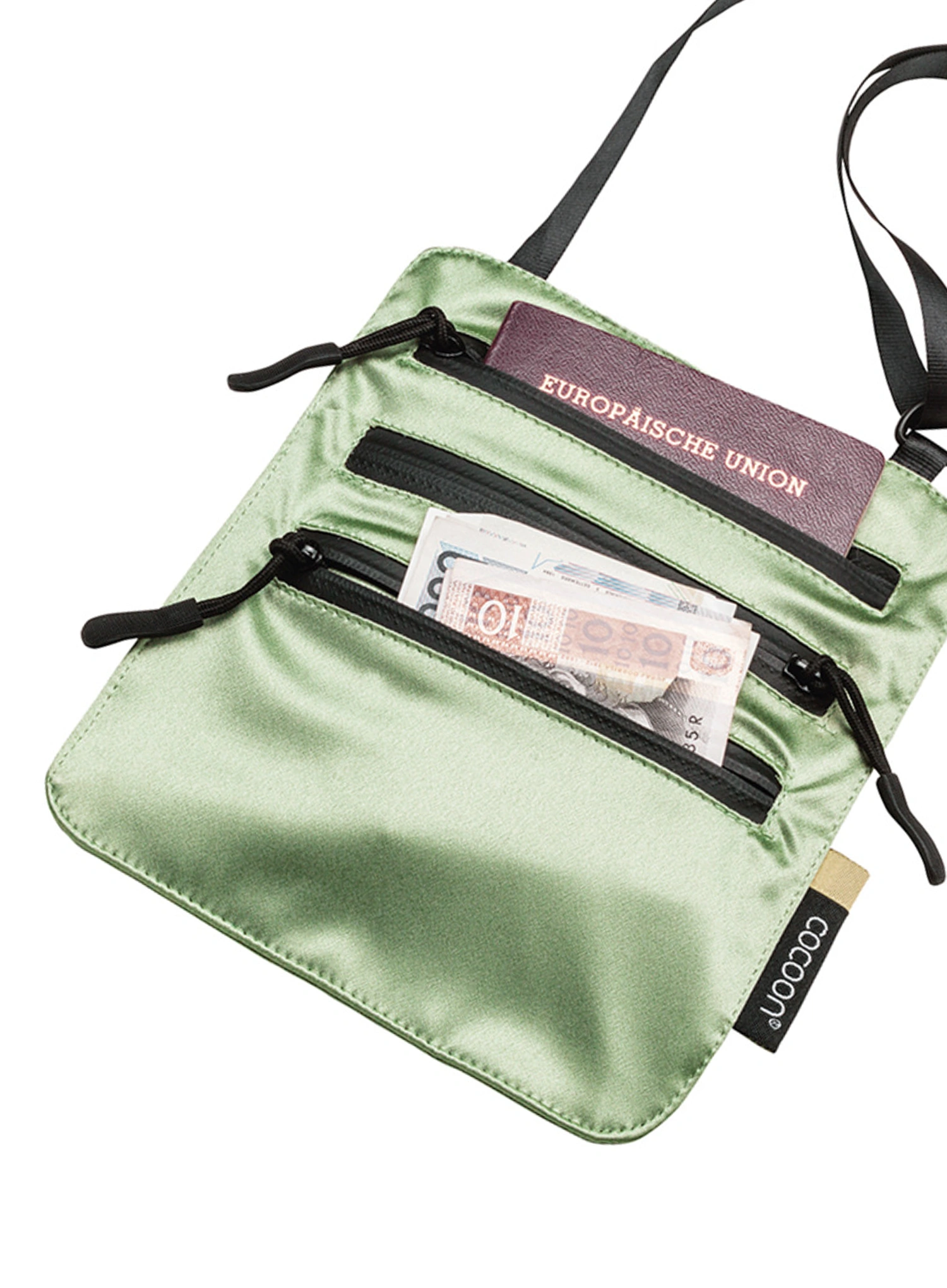 Torbica za čez ramo Cocoon Secret Neck Wallet - Silk - light green