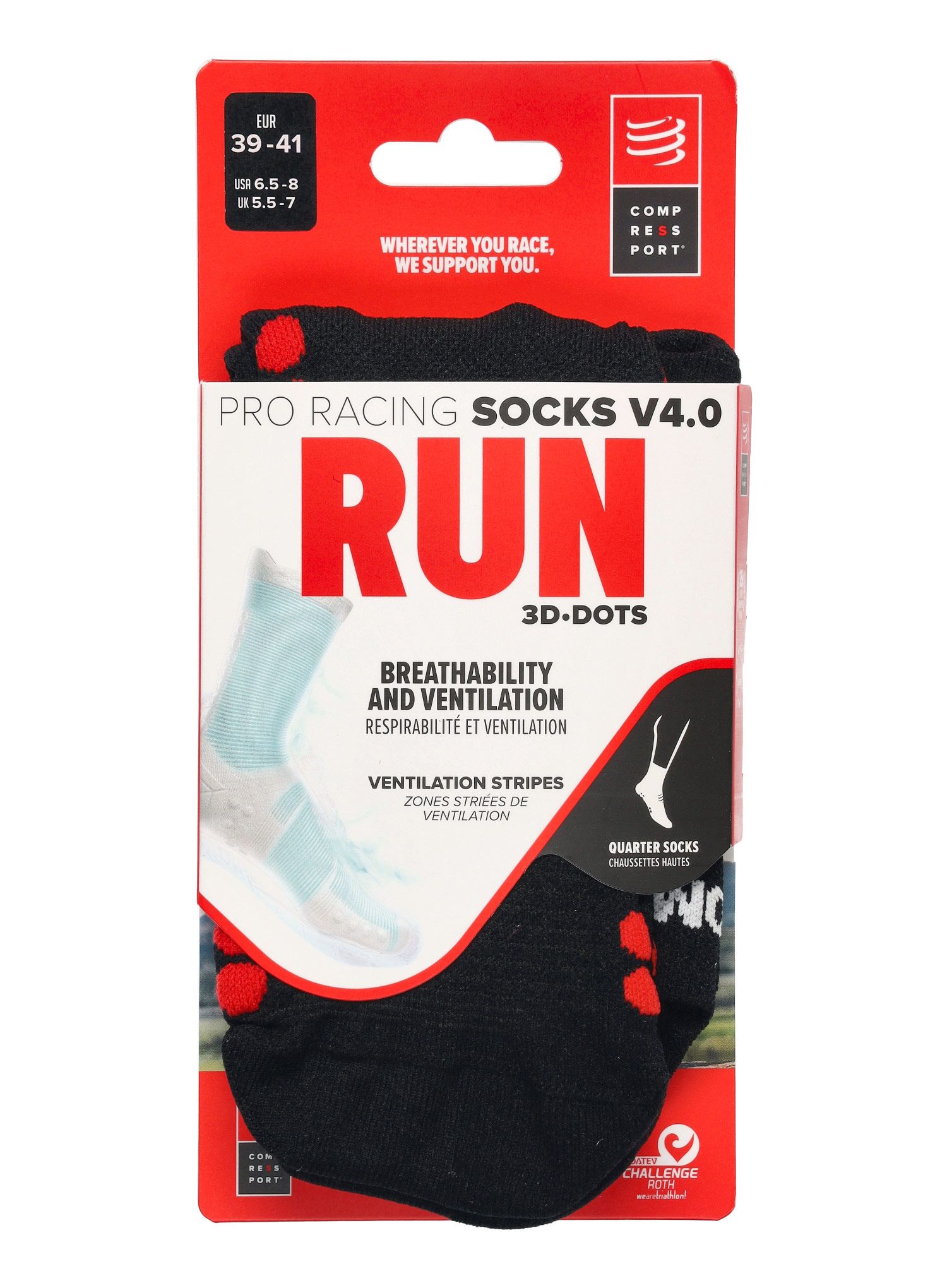 Nogavice Compressport Pro Racing Socks v4.0 Run High - black/red