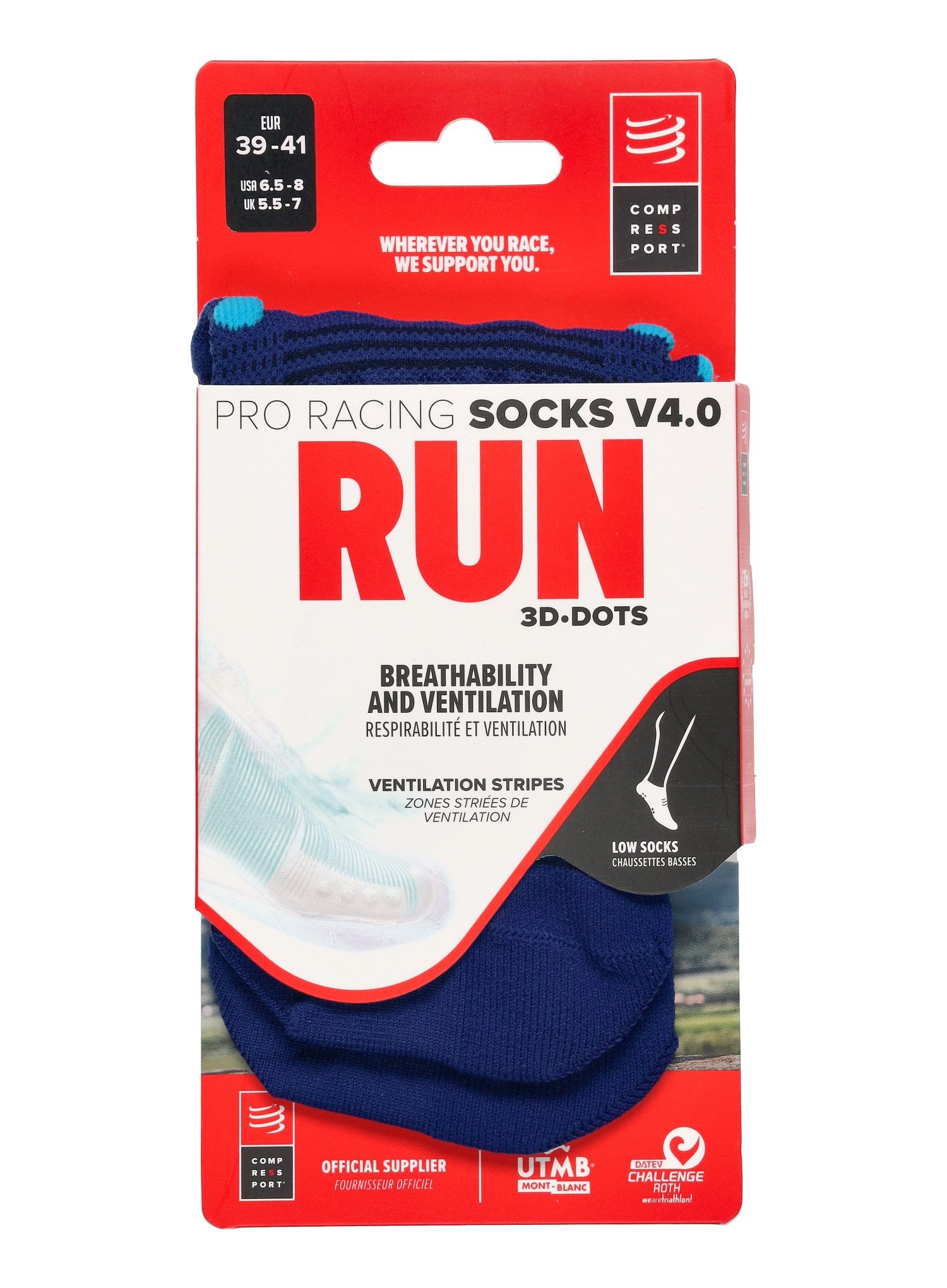 Nogavice Compressport Pro Racing Socks v4.0 Run Low - sodalite/fluo blue