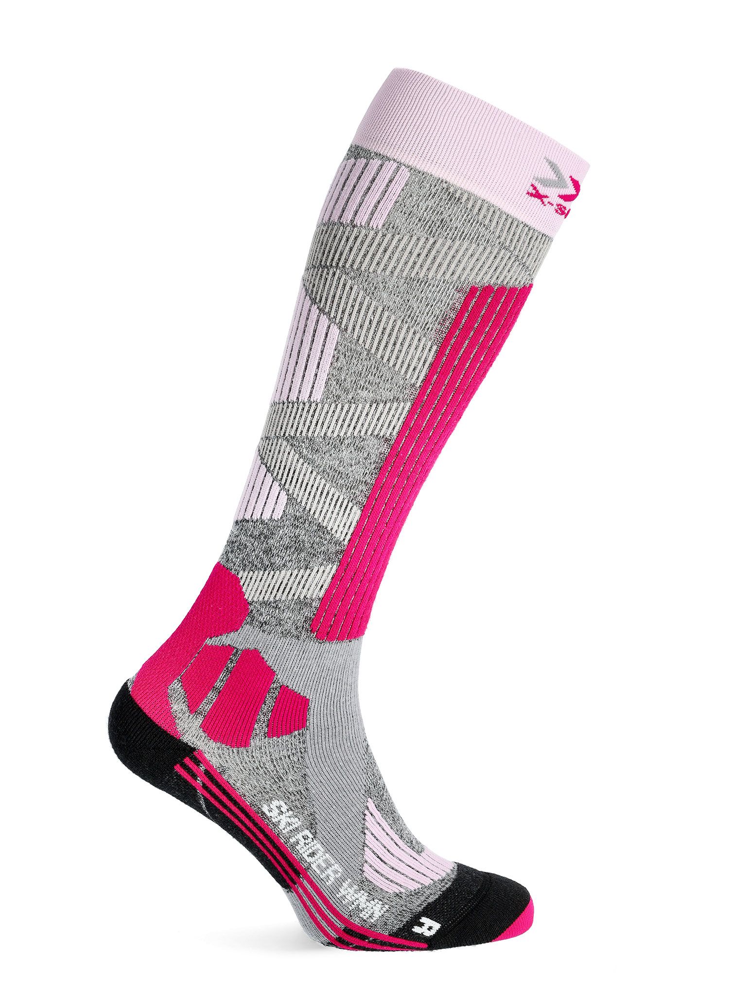 Ženske smučarske nogavice X-Socks Ski Rider 4.0 - stone grey melange/pink