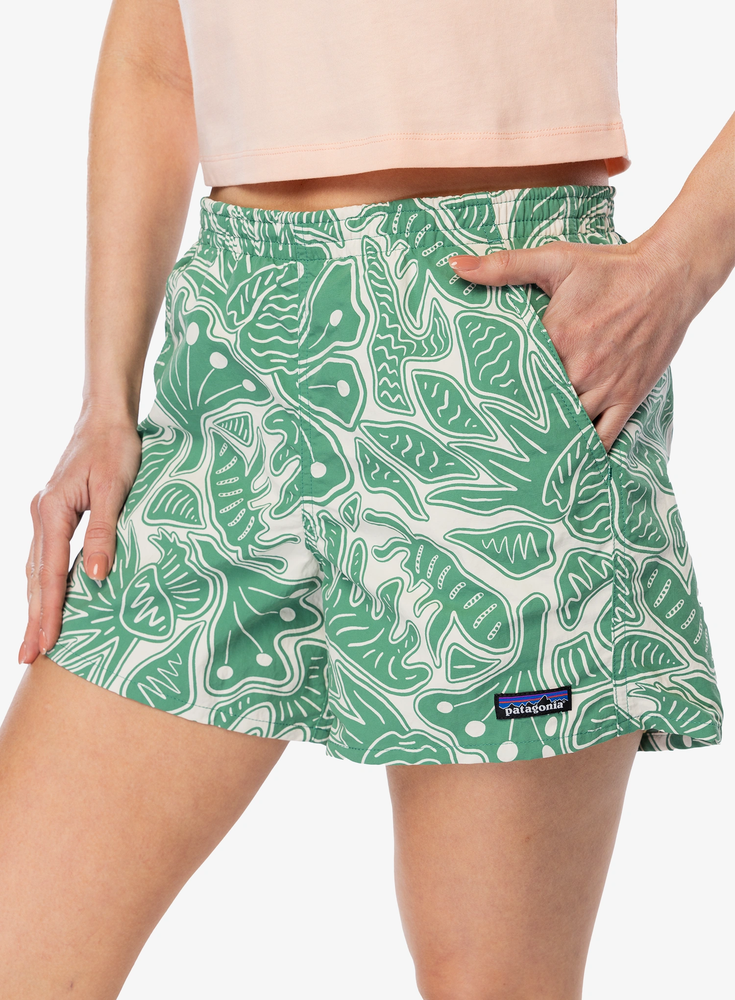 Ženske kratke hlače Patagonia Baggies Shorts 5 - bees and flowers/leaf green