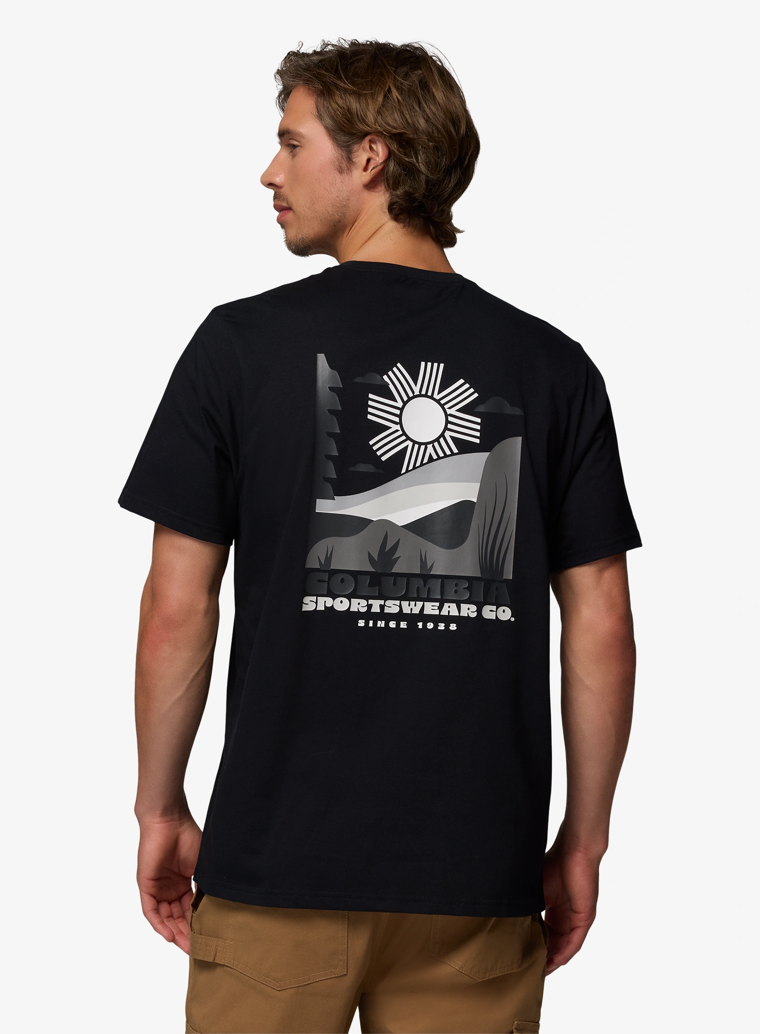 Bombažna majica moška Columbia CSC Outdoor Back Graphic Tee - black/shining sandscape
