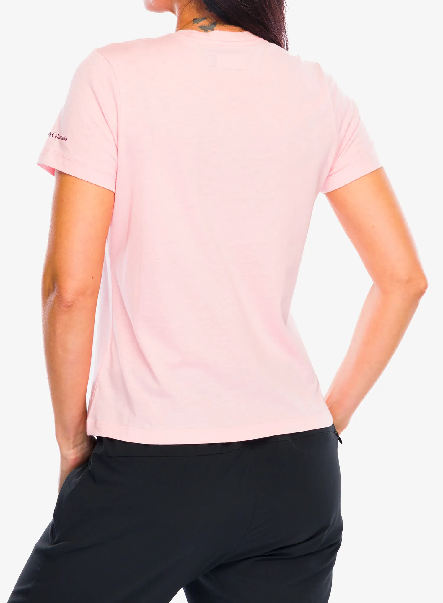 Ženska majica Columbia Ruby Springs Graphic Fitted S/S - pink sand/get hiked