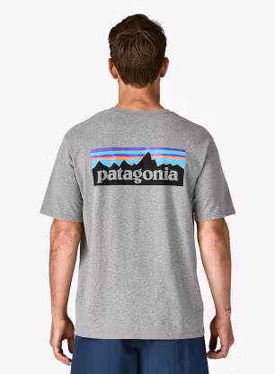 Majica s potiskom Patagonia P-6 Logo Responsibili-Tee - gravel heather