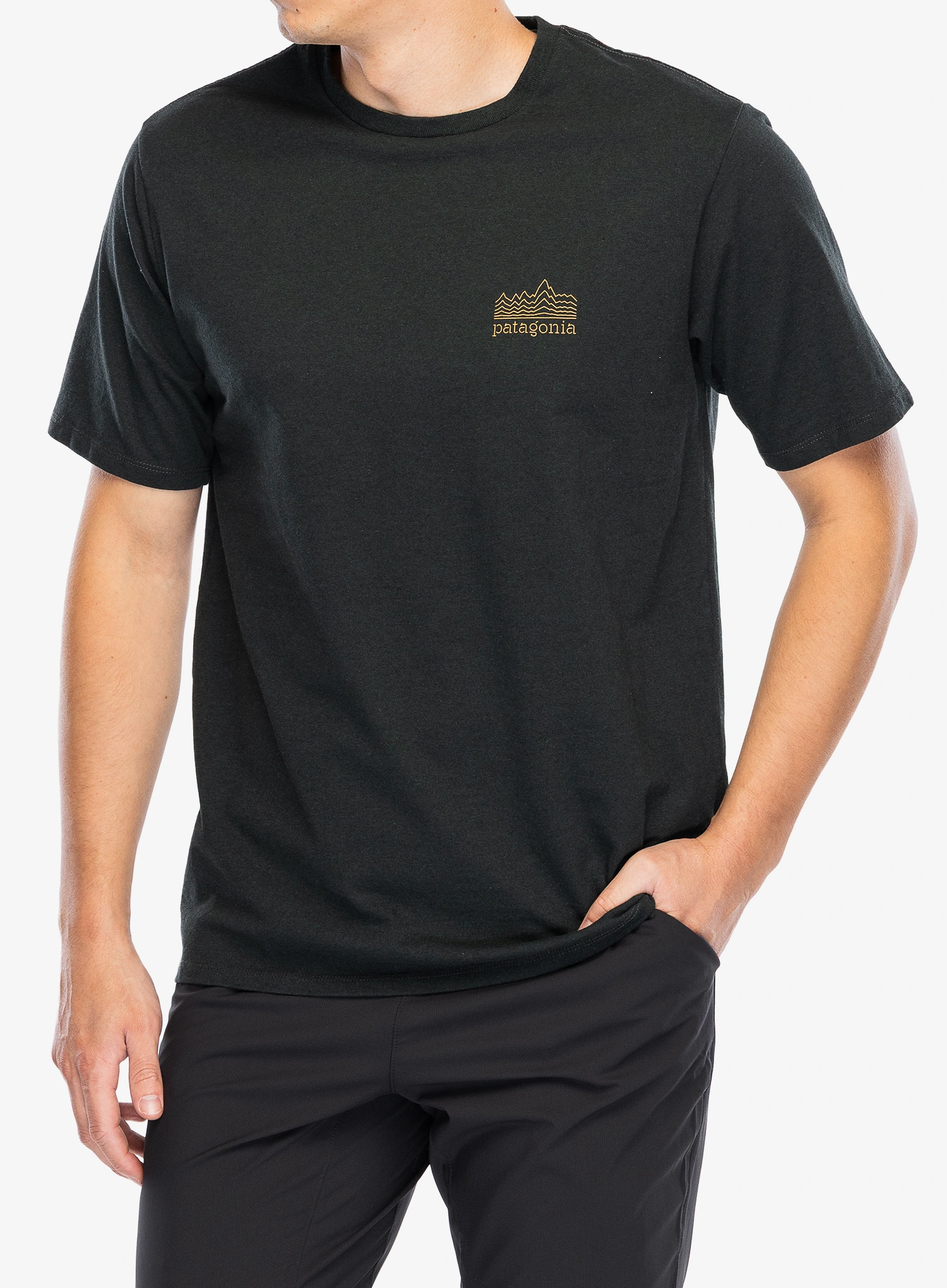 Majica s potiskom Patagonia Strataspire Responsibili-Tee - old growth green