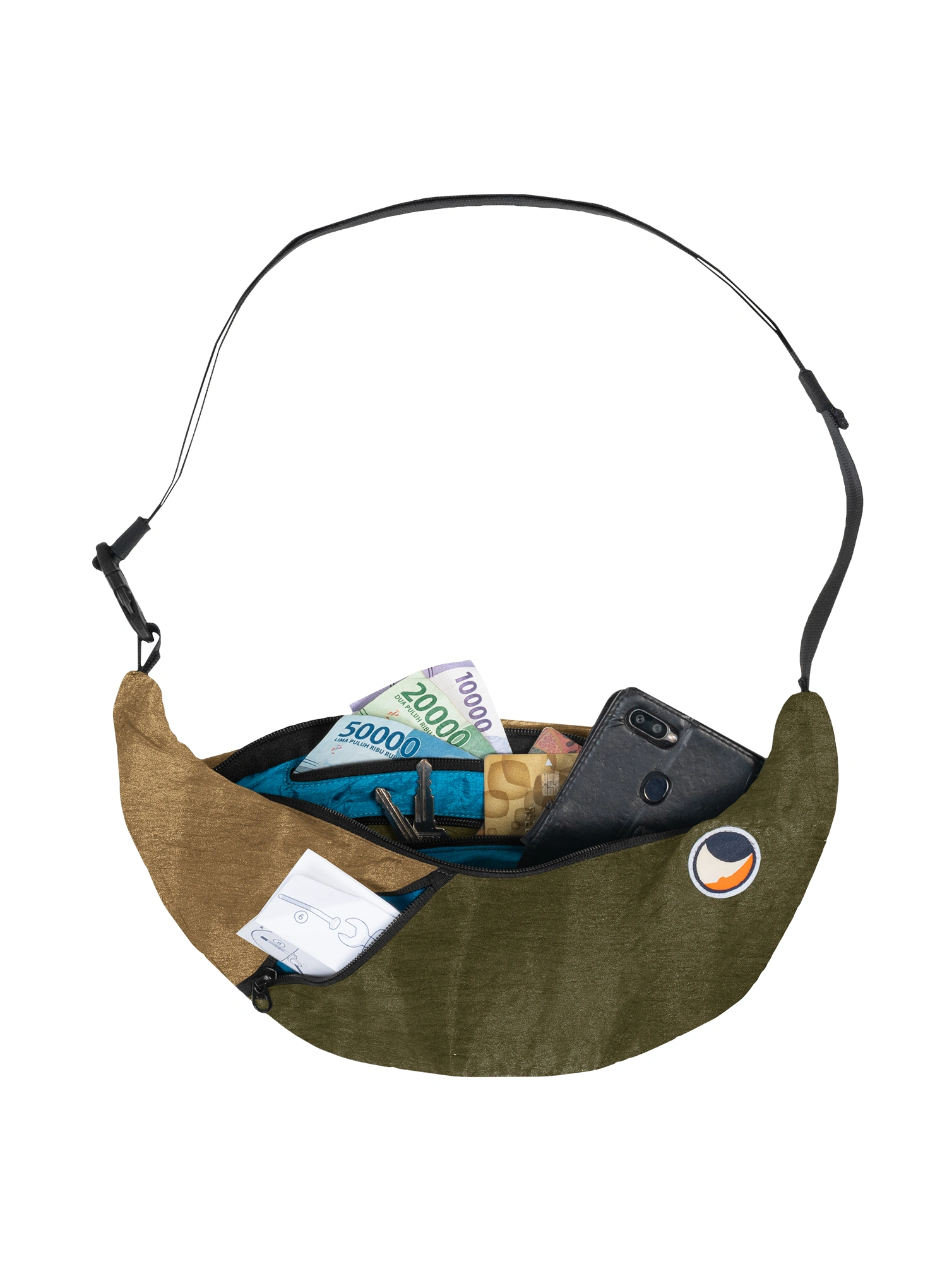 Torba Ticket To The Moon Upcycled Sling Bag - army green/brown