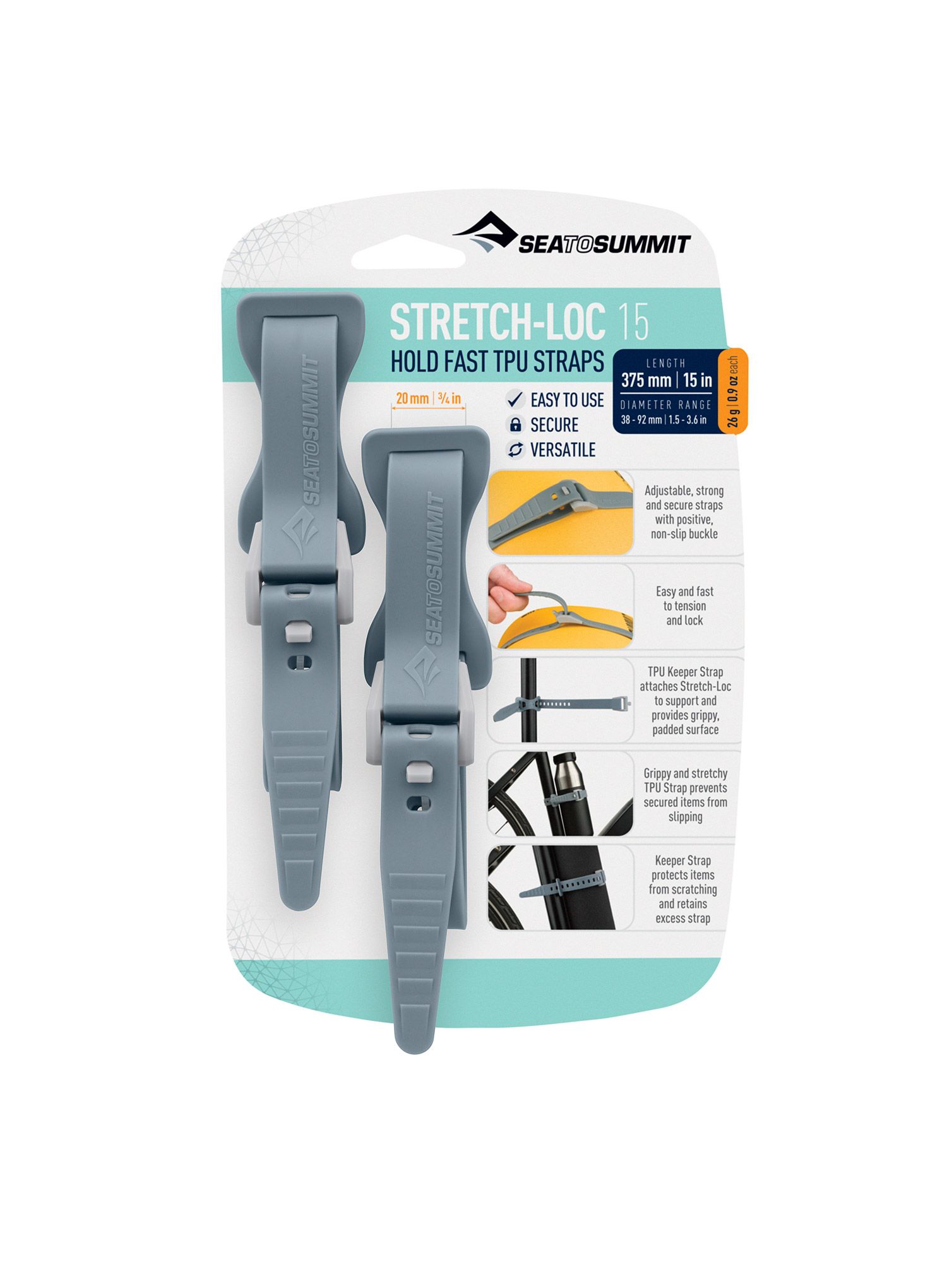 Vezice Sea To Summit Stretch-Loc 15 - 20 mm x 375 mm 2 Pack - grey
