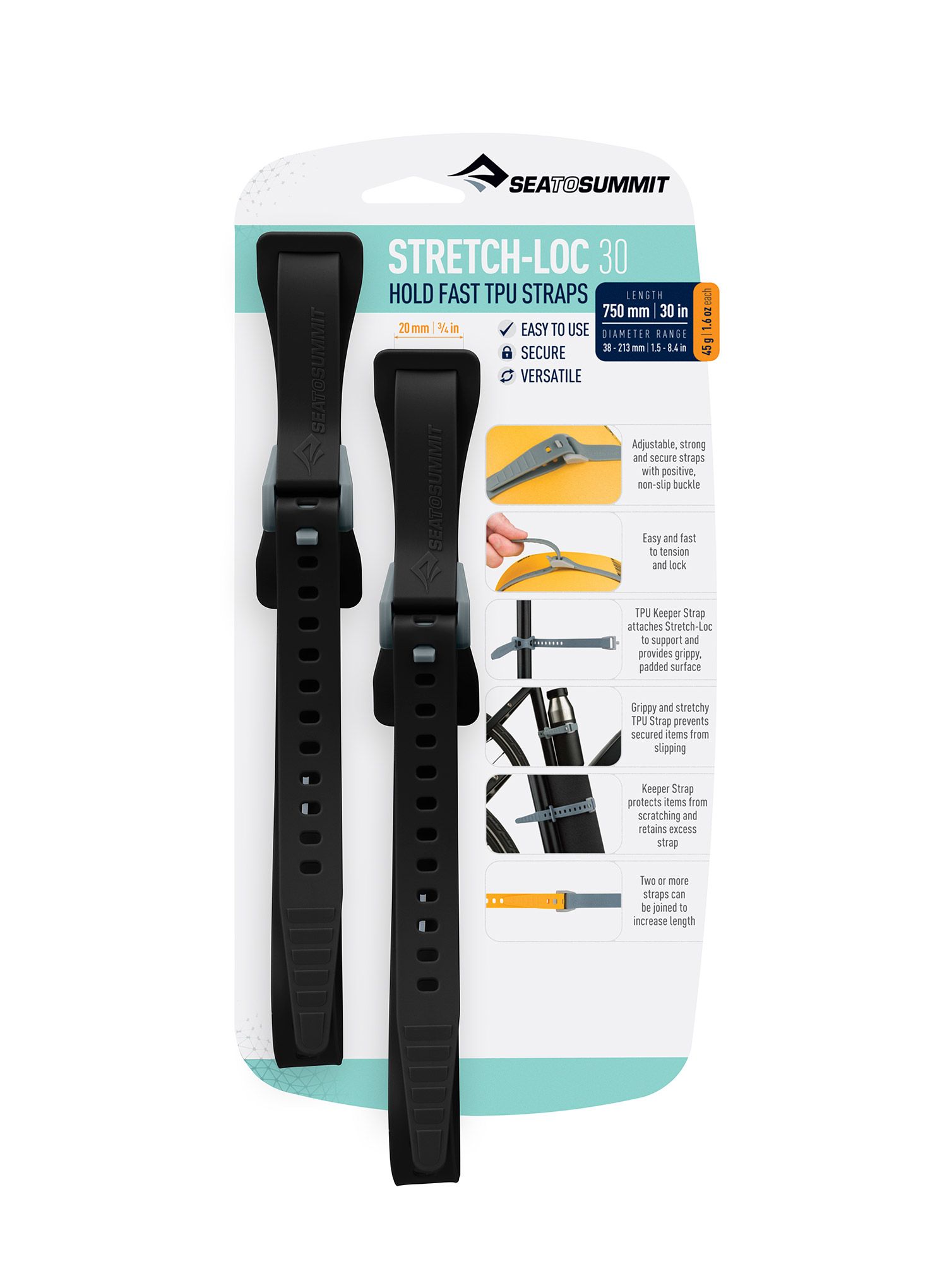 Vezice Sea To Summit Stretch-Loc 30 - 20 mm x 750 mm 2 Pack - black